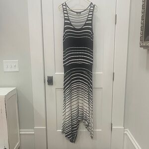 Spense Black and White Asymmetrical Drop Waist Dress